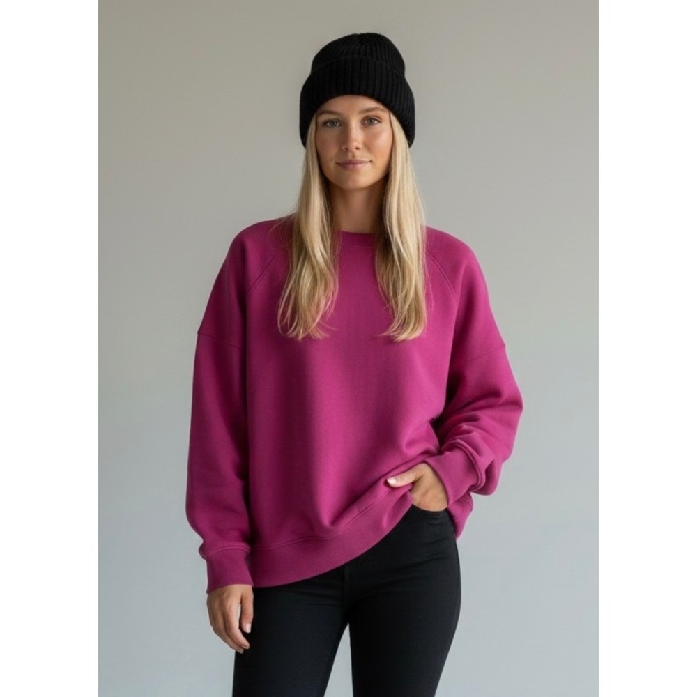Old Navy SoComfy Tunic Sweatshirt Medium Magenta Pink Oversized Fleece Crew Neck